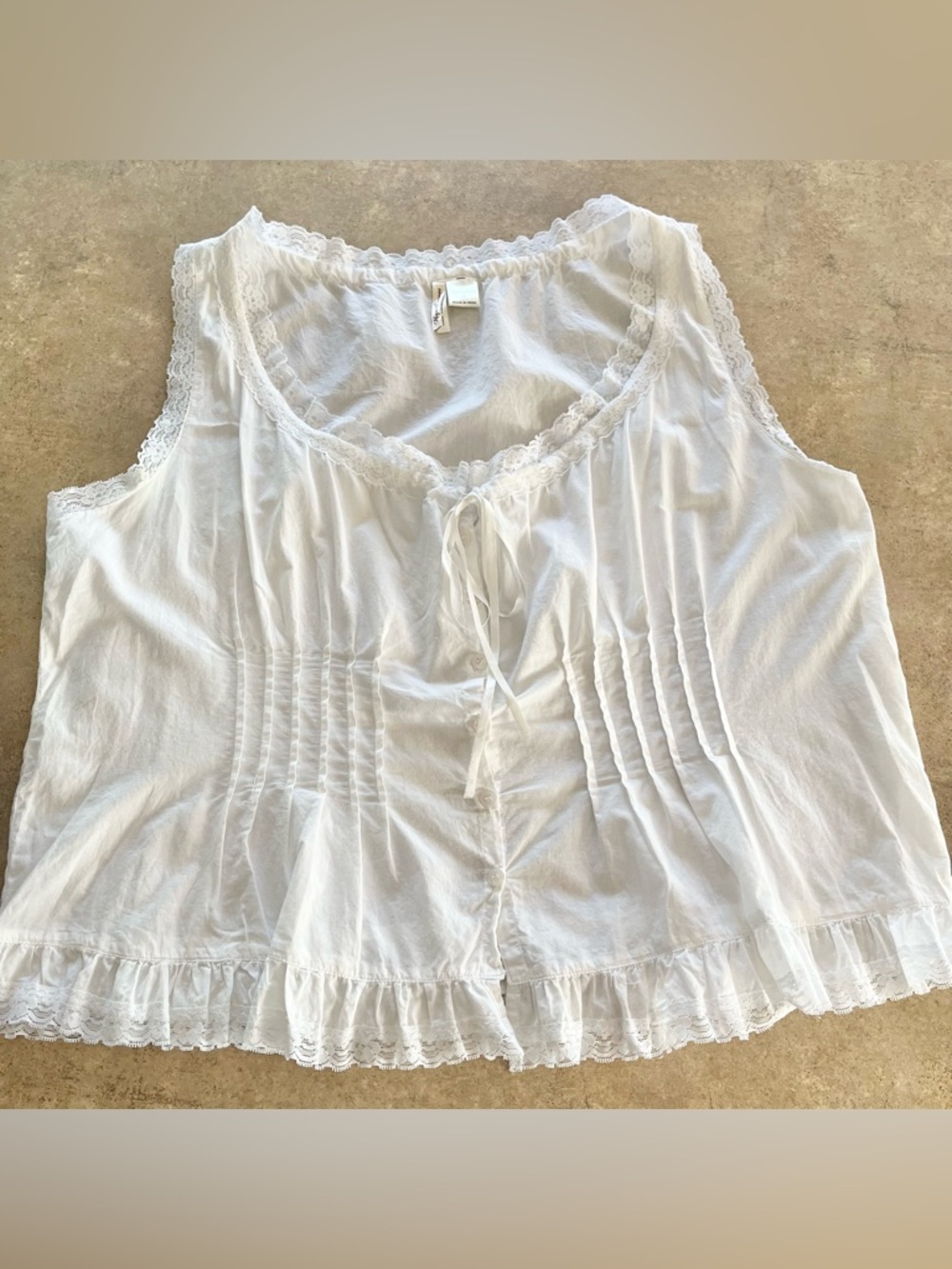 Plus Size 1X White Lace-Trim Button Front Peasant Top - Hips & Curves Plus